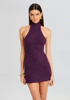 Mandy Boucle Dress -Cheap Dress Store Ecommerce Crop 23 10 25 RUECARDIGAN MANDYDRESS EGGPLANT 635 ECOMM scaled